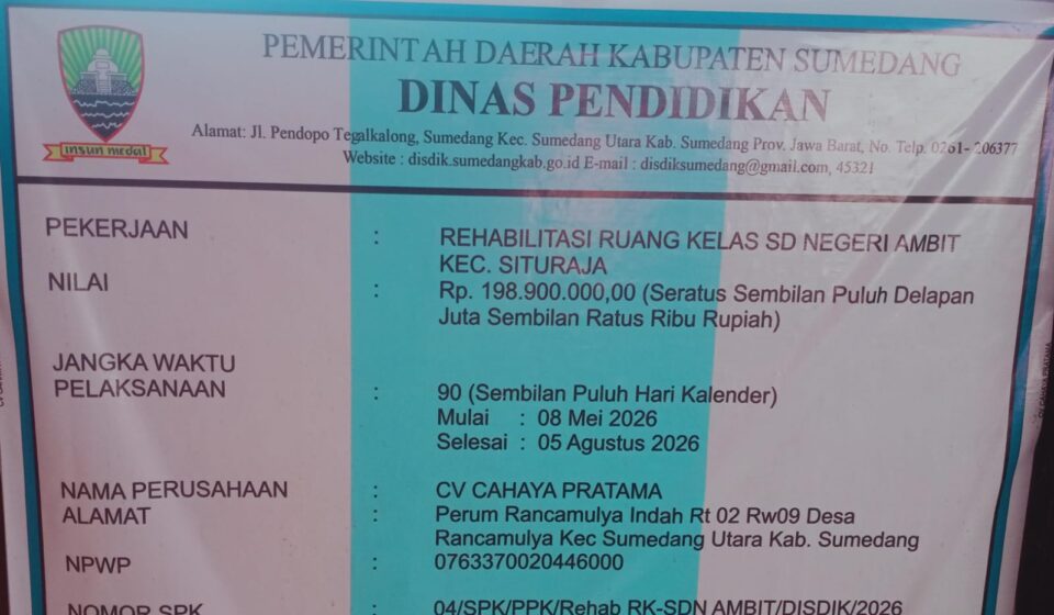 CV Cahaya Pratama Komitmen Wujudkan Rehabilitasi Dua Ruang Kelas SDN Ambit Berkualitas