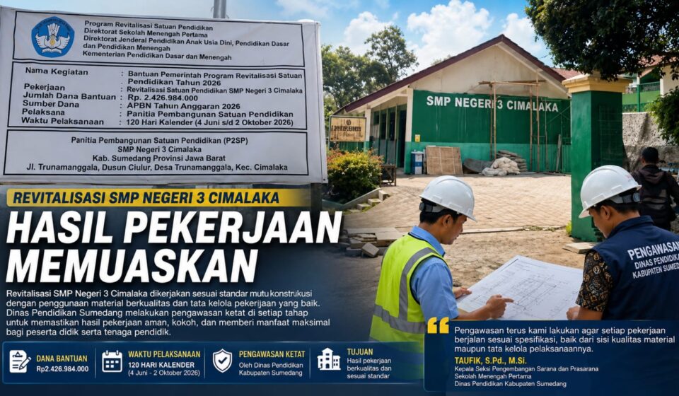 Utamakan Mutu dan Kualitas, Revitalisasi SMP Negeri 3 Cimalaka Dipastikan Sesuai Standar Konstruksi