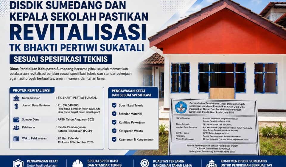 Disdik Sumedang dan Kepala Sekolah Pastikan Revitalisasi TK Bhakti Pertiwi Sukatali Sesuai Spesifikasi Teknis