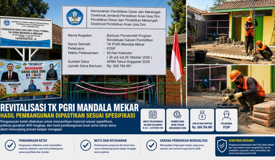 Revitalisasi TK PGRI Mandala Mekar, Hasil Pembangunan Dipastikan Sesuai Spesifikasi