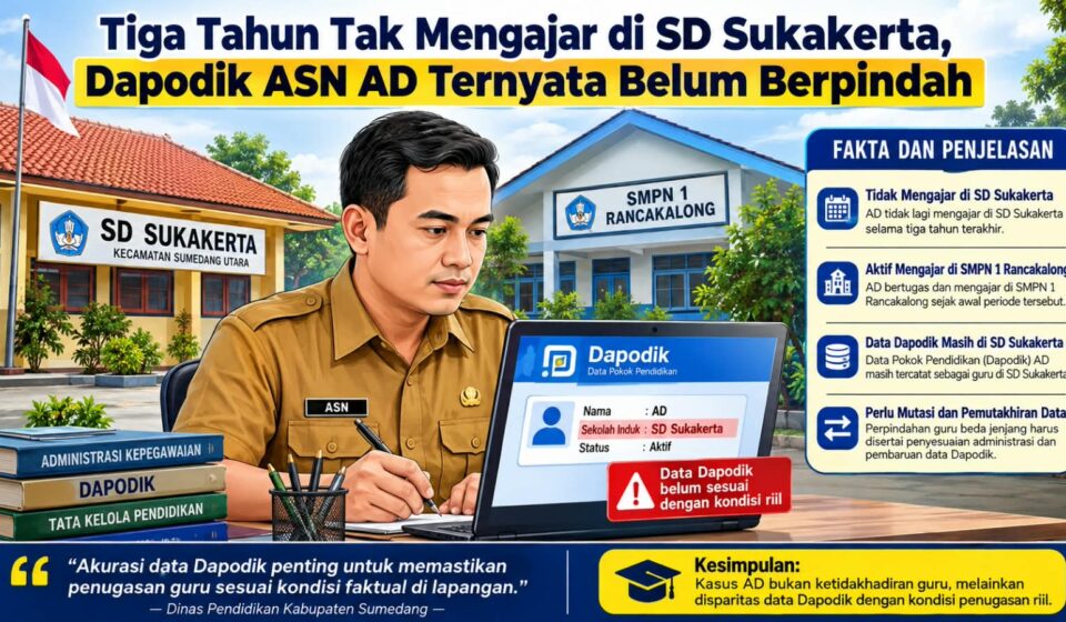 Tiga Tahun Tak Mengajar di SD Sukakerta, Dapodik ASN AD Ternyata Belum Berpindah
