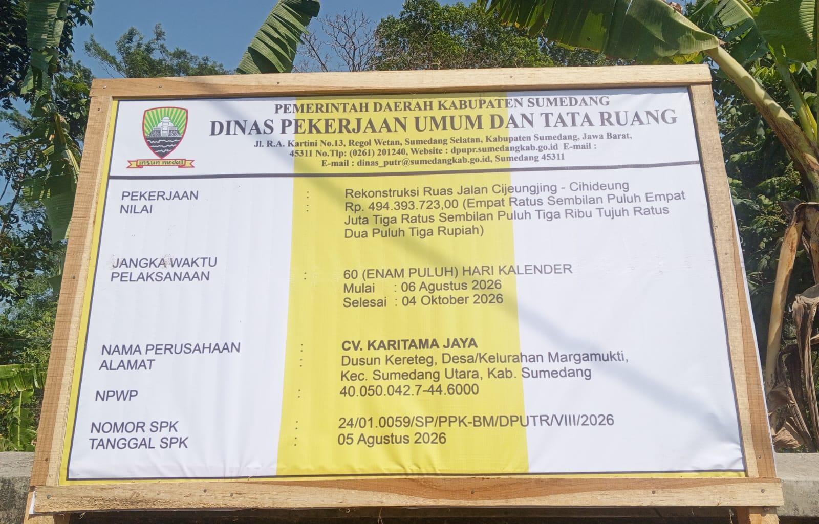 Rekonstruksi Jalan CijeungjingโCihideung, Binamarga PUTR Sumedang Perketat Pengawasan Kualitas